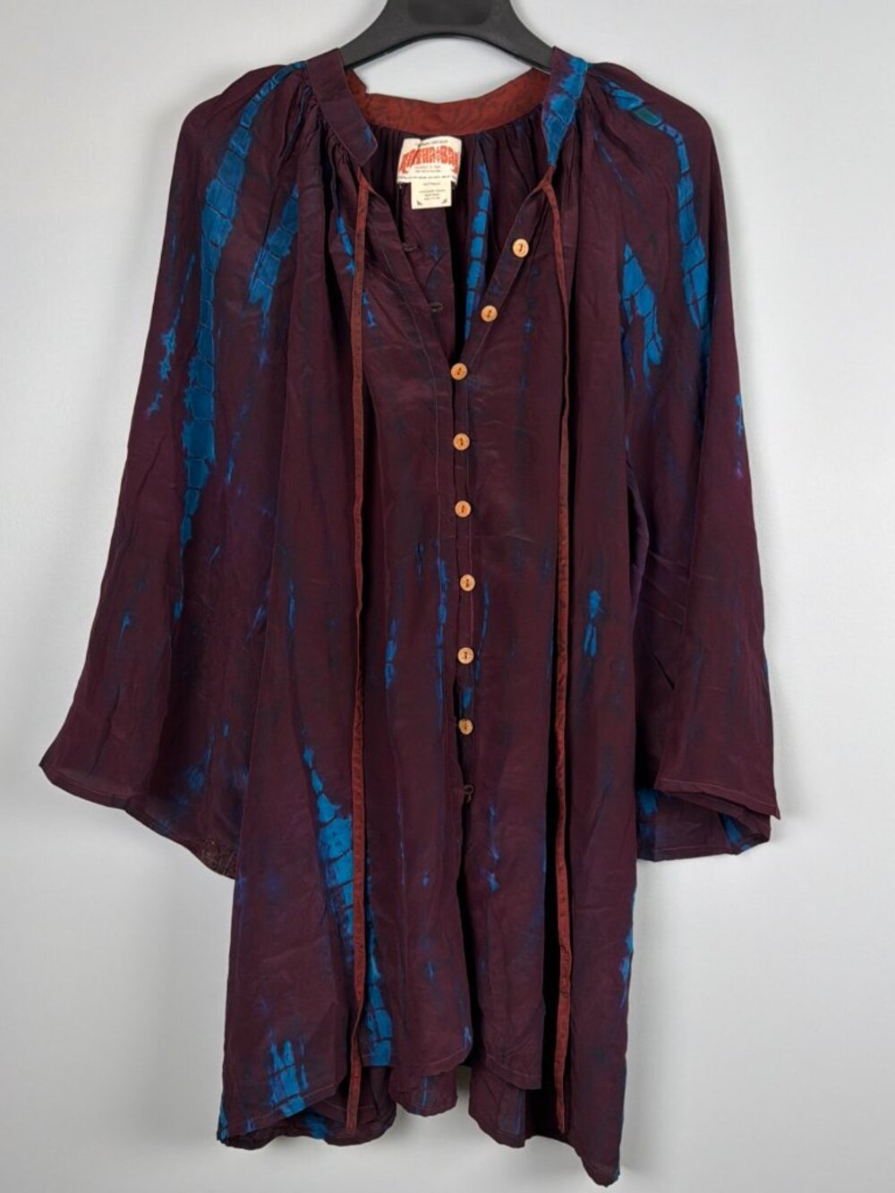 Kantha Bae Woodstock Kimono Dress Jacket Free Size Silk Tie Dye Boho Purple Vtg
